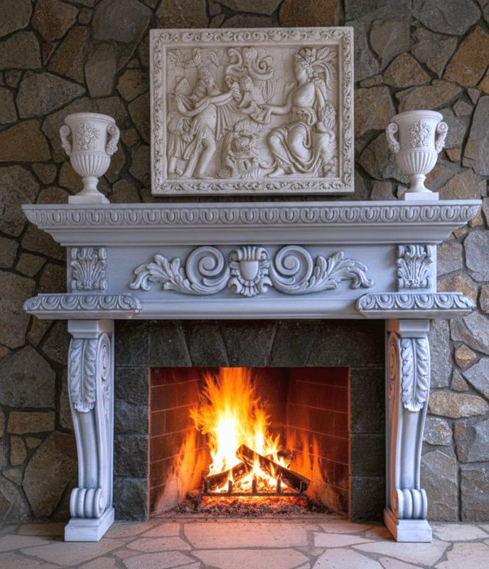 Wandkonsolen Paar für Kamin Einfassung aus Beton Steinguss Höhe 90cm