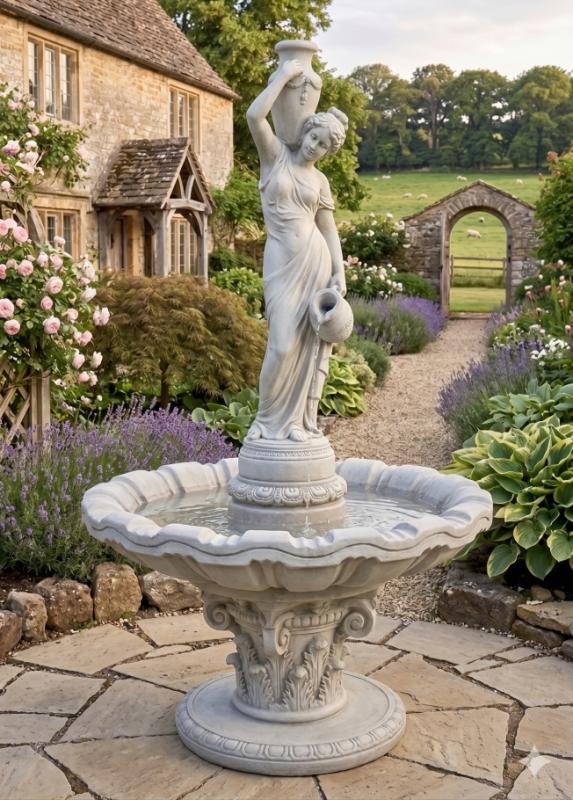 Gartenbrunnen Springbrunnen mit Figur Wasserträgerin Standbrunnen mit Brunnen Wasserschale 170cm