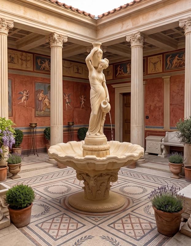 Gartenbrunnen Springbrunnen mit Figur Wasserträgerin Standbrunnen mit Brunnen Wasserschale 170cm