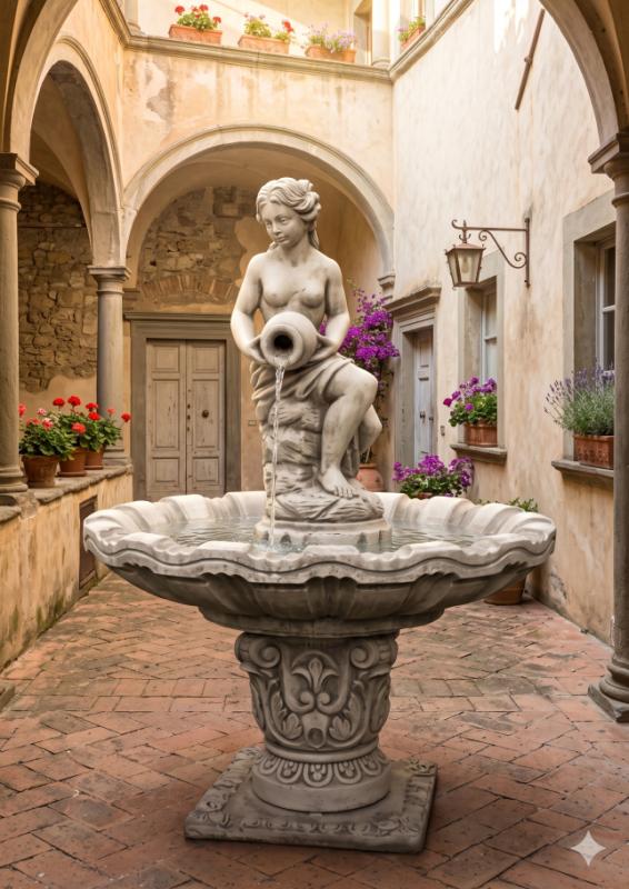 Gartenbrunnen als Standbrunnen mit Figur Frau mit Wasserkrug Garten Springbrunnen 162cm