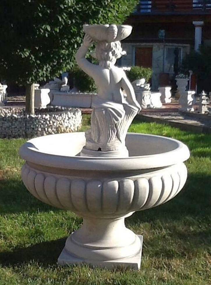 Gartenbrunnen Standbrunnen mit großer Brunnen Wasserschale und Springbrunnen Figur mit Muschel 120cm 295kg BAD-KP0607