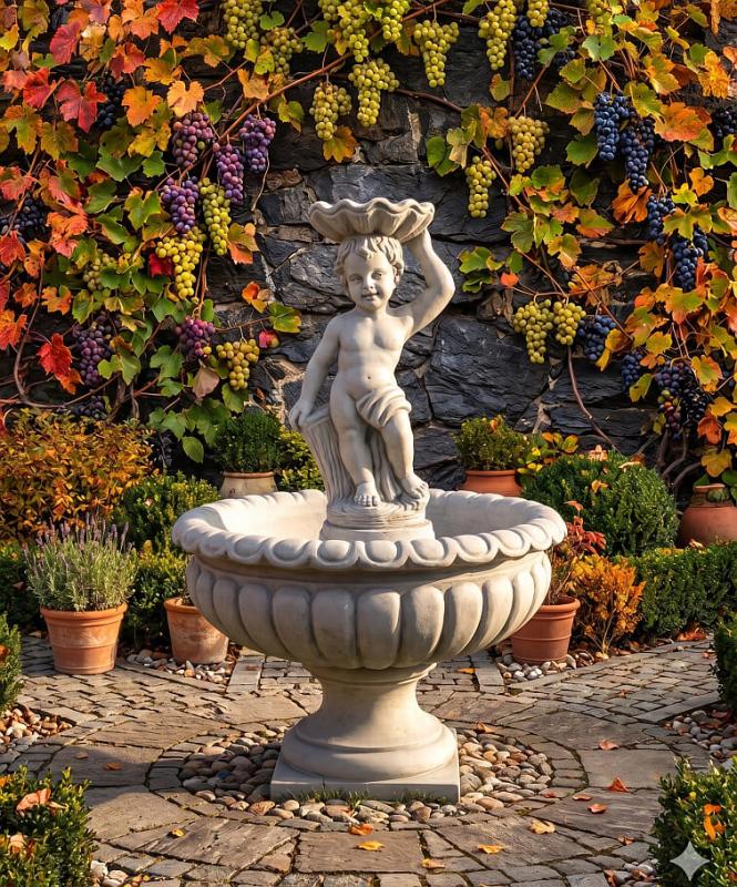 Gartenbrunnen Standbrunnen mit großer Brunnen Wasserschale und Springbrunnen Figur mit Muschel