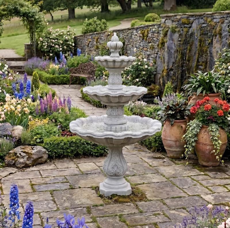 Kaskaden Gartenbrunnen Standbrunnen mit 3 Wasserschalen Garten Springbrunnen 220cm