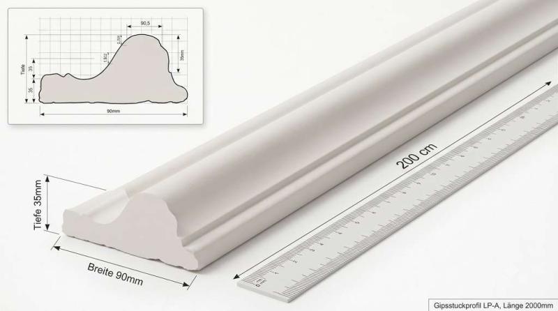 Gipsstuck Profil Gipsprofil für Wand- und Deckenspiegel 90x35mm LP-26