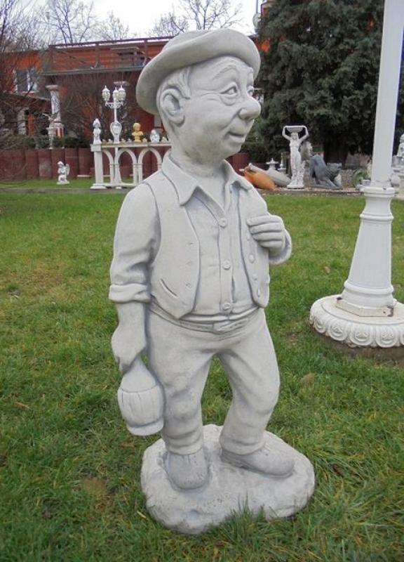 Trinker Figur mit Flasche Trunkenbold Steinfigur lustige Dekofigur Weißbeton Steinguss 87cm 45kg BAD-10267