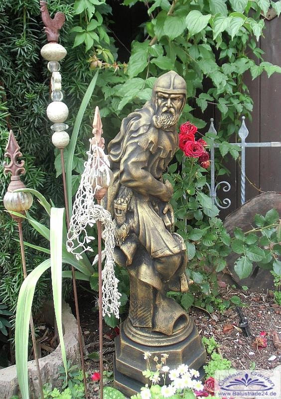 BAD-459 Gartenfigur Schachfigur Bauer 80cm Steinfigur Bogenschütze Figur schwarz-gold