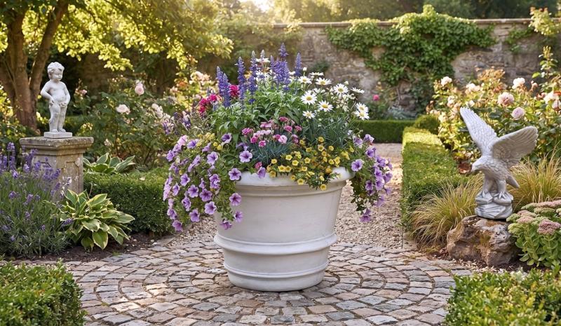 Großer Pflanzkübel schlicht ohne Verzierung Blumenkübel massiver Beton Steinguss 61cm
