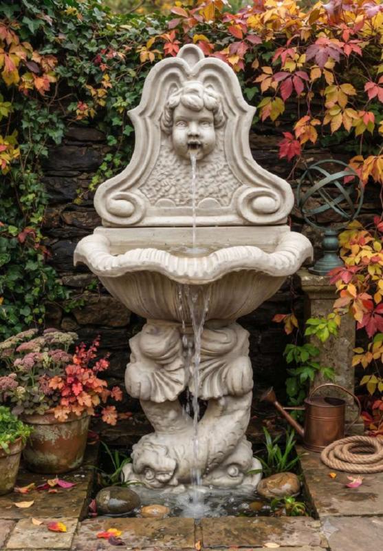 schöner Wandbrunnen mit Fischmotiv