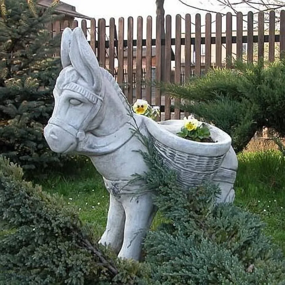 Gartenfigur Esel mit Körbe
