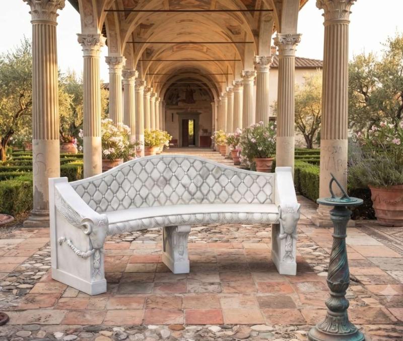 Bank mit Lehne exclusive Schloss Gartenbank gebogen Gartendekoration 195cm