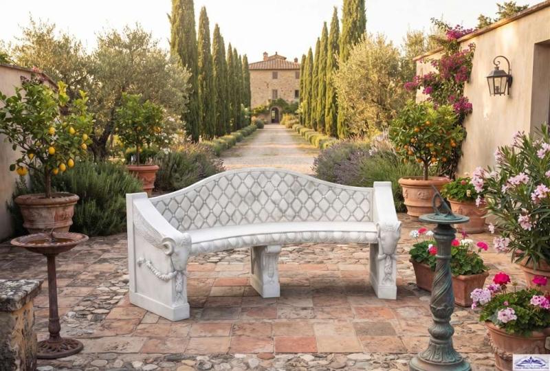 Steinbank mit Lehne exclusive Schloss Gartenbank gebogen Garten Dekoration 195cm