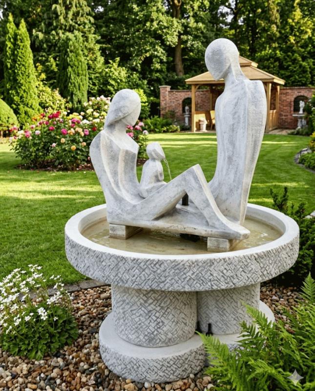 Modern Deco Art Brunnen Happy Family Standbrunnen mit Wasserschale ⌀150cm H 195cm