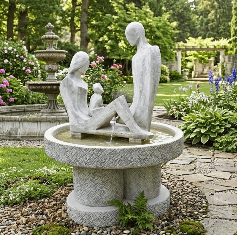 Modern Deco Art Brunnen Happy Familie Standbrunnen mit Wasserschale