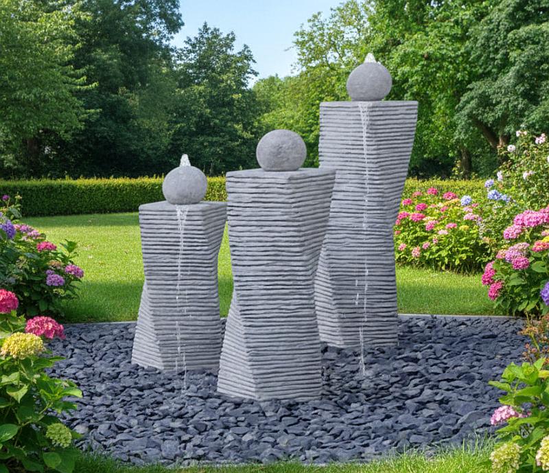Deko brunnen mit Steinsäulen und Kugeln Gartendekoration Beton Steinguss