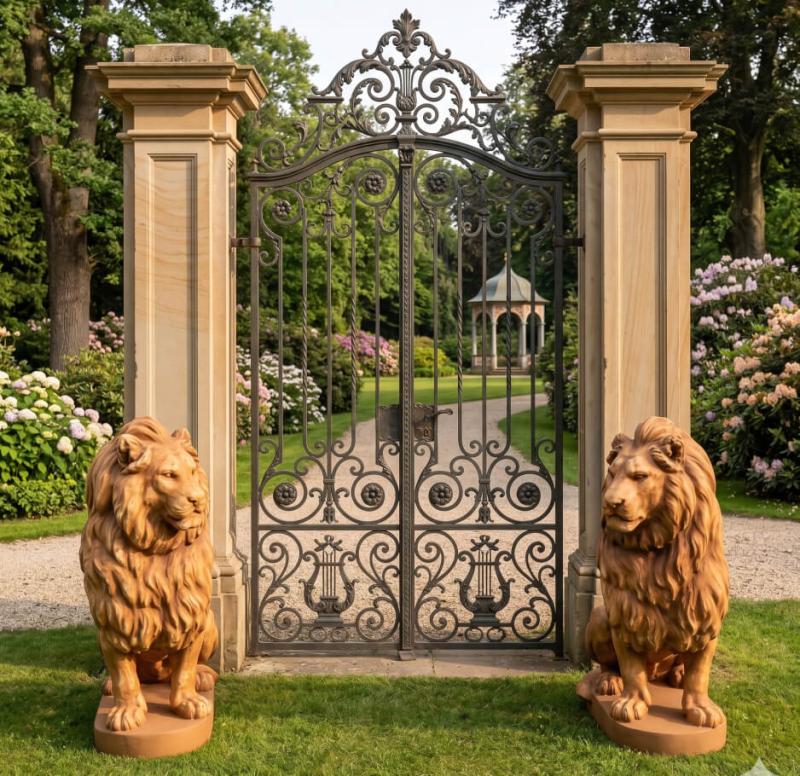 Gartenfigur Löwen Paar XL mit Rechtsblick und Linksblick