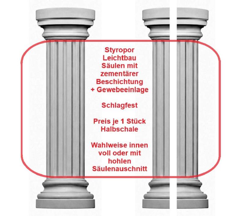 Styroporsäule runde kannelierte Halbschale zur Säulenverkleidung SA35K
