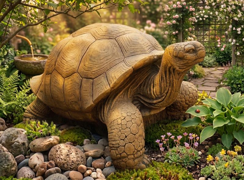 Schildkröten Gartenfigur Steinfigur Steinguss Gartendekoration Tierfigur 65x45cm