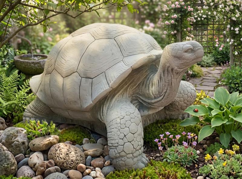 Schildkröten Gartenfigur Steinfigur Steinguss Gartendekoration Tierfigur 65x45cm