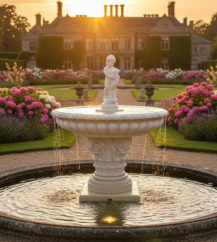 garten standbrunnen mit 1 wasserschale und putten figur