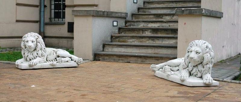 Gartenfiguren Löwen liegende Figuren Löwe Skulpturen Steinfiguren Beton Steinguss 58cm 458kg