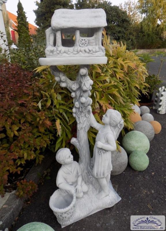 Vogelhaus Steinfigur mit Kinderfiguren Beton Steinguss Gartendekoration 140cm 122kg SA-N1764