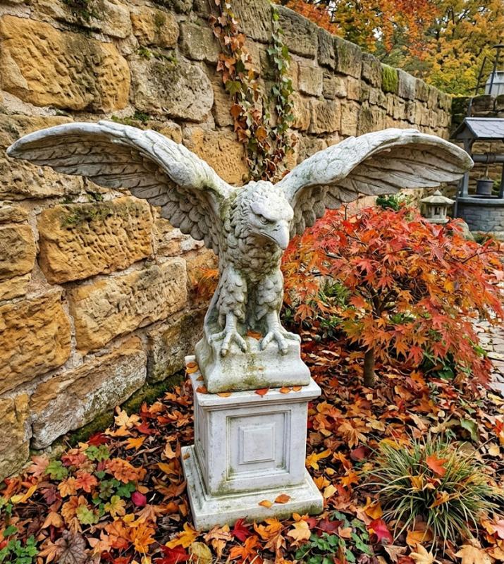 Steinadler mit Sockel monumentale Gartendekofigur Adler Steinfigur 181cm