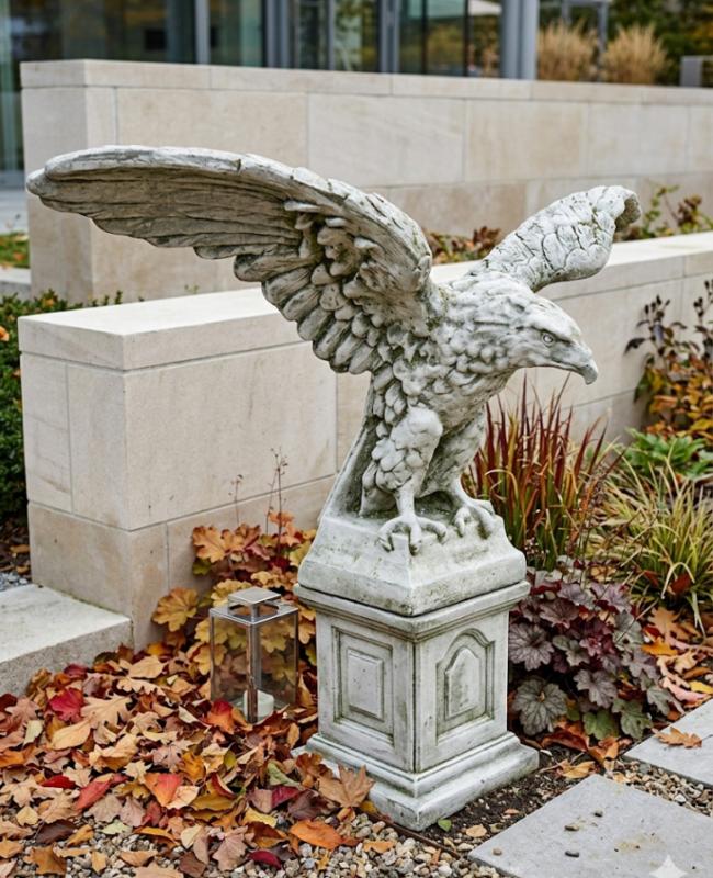Steinadler 181cm mit Sockel monumentale Gartendekofigur Adler Steinfigur 166kg