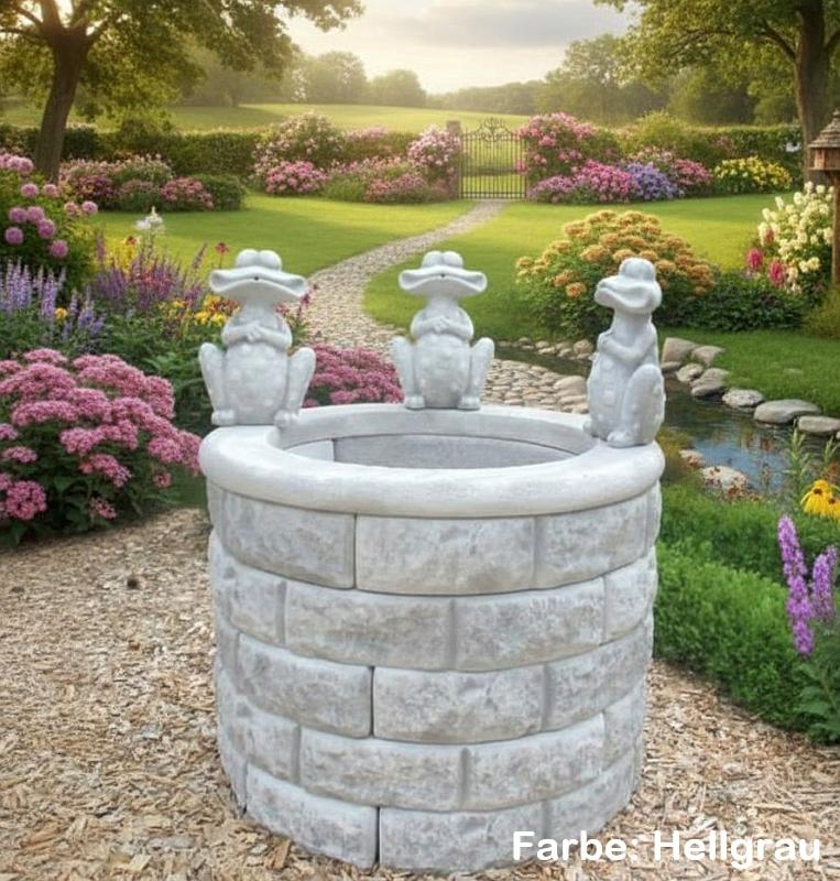 Gartenbrunnen Hellgrau Zierbrunnen Brunnenschacht Steinbrunnen Betonring Elemente Garten Wasserspeicher Schöpfbrunnen