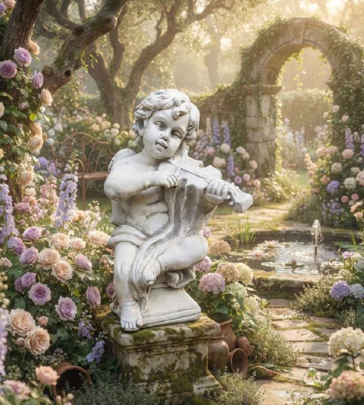 Traumhafte Engel Garten Figur mit Geige Violine