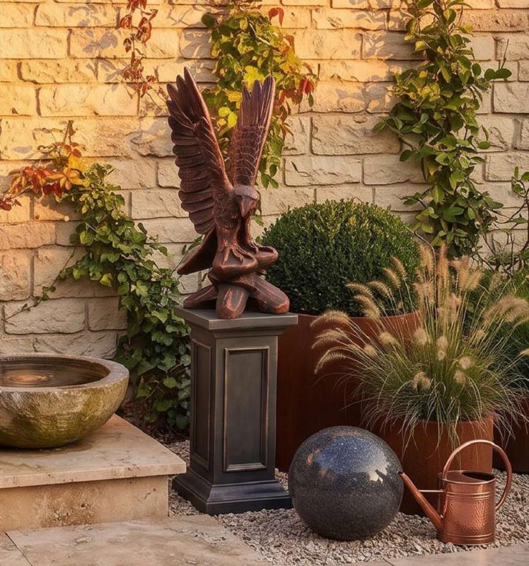 Gartenfigur Adler 90cm Kupfer Steinfigur Metall Farben Optik Seeadler Skulptur