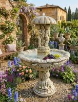 Gartenbrunnen Kinder Schirmbrunnen mit Figuren Gruppe Garten Springbrunnen 163cm