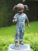 Bronze Figur Mädchen mit Vogel