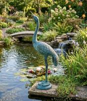 Elegante Bronzefigur Stehender Reiher mit aufrechtem Kopf auf Sockel 60cm