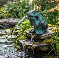 Bronzefigur Froschkönig Wasserspeier mit Krone 10 cm