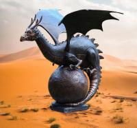 Bronze Drachen Figur auf Kugel