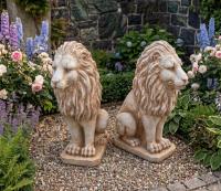 Löwen Gartenfiguren als Paar Set Farbe braun