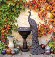Bronzefigur Pfau am Brunnen – edle Tierfigur mit Wasserspiel 143cm