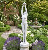 Gartenfigur Frau mit Blume Brunnenfigur Gartendekoration Steinfigur Beton 163cm