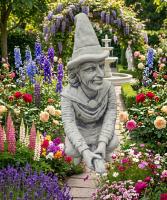 Hexe Baba Jaga auf dem Besen - Amüsante Halloween Gartenfigur