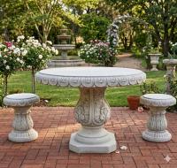 Steintisch Betonmöbel Gartentisch runde Beton Tischplatte 107cm Steinguss frostfest 210kg