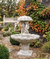 Garten Springbrunnen als Standbrunnen mit Wasserschale und Regenschirm Figur 150cm