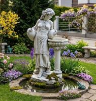 Gartenfigur Wasserträgerin Frau mit Krug Vogeltränke Brunnen bepflanzbar Beton Steinfigur 140cm 225kg S101077