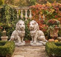 Gartenfiguren Löwen Steinfiguren sitzende Lions Torlöwen Steinkunst 96cm