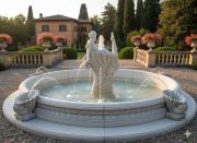 Großer Garten Brunnen mit Wasserbecken und moderner Frauen Skulptur