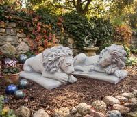 Löwen Gartenfiguren Löwenpaar liegende Torlöwen Steinfiguren Löwenfiguren je 45cm lang